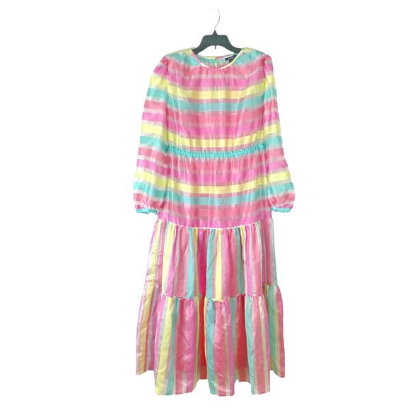 NWOT Halogen X Atlantic-Pacific Stripe Tiered Organza Dress - M - Picture 6 of 9